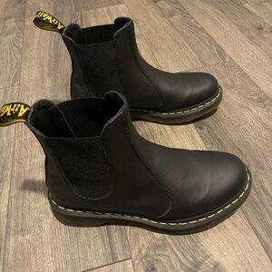 Dr. Martens Black Leather Chelsea Boots with Yellow Stitching